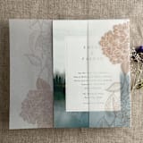 "Cashmere Hydrangea floral printed vellum wrap for 5x7 card | pack of 10" - Invitation Jackets and Overlays in beige by Ivory Invitations