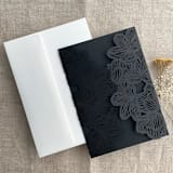 "Black Orchid Floral Lasercut Gate Jacket for 5x7 inch Invitation | Pack of 10 | Envelopes Included" - Invitation Jackets and Overlays in black by Ivory Invitations