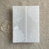 "White Hydrangea floral white ink printed vellum wrap for 5x7 card  | pack of 10" - Invitation Jackets and Overlays in white by Ivory Invitations