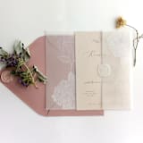 "White Hydrangea floral white ink printed vellum wrap for 5x7 card  | pack of 10" - Invitation Jackets and Overlays in white by Ivory Invitations