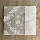 "White ink print Venetian floral lace printed vellum wrap for 5x7 card  | pack of 10" - Invitation Jackets and Overlays in white by Ivory Invitations