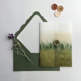 "Rustic forest green ombre forest landscape printed vellum wrap for 5x7 card  | pack of 10" - Invitation Jackets and Overlays in green by Ivory Invitations