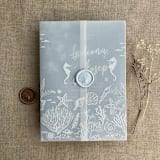 "White ink print under the sea illustration for destination wedding printed vellum wrap for 5x7 card  | pack of 10" - Invitation Jackets and Overlays in white by Ivory Invitations