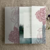 "Mauve Hydrangea floral printed vellum wrap for 5x7 card | pack of 10" - Invitation Jackets and Overlays in pink by Ivory Invitations