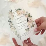 "Vellum Jacket with a Wreath of White Hydrangeas and Roses, Set of 10" - Invitation Jackets and Overlays in white by Self Stationery