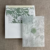 "Maeve botany fern printed vellum wrap for 5x7 card | pack of 10" - Invitation Jackets and Overlays in green by Ivory Invitations