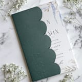 "Evergreen Scalloped, Embossed Invitation Jacket, Qty 10" - Invitation Jackets and Overlays in green by The Savage Label