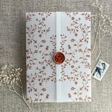"Rust dainty floral vines printed vellum wrap for 5x7 card  | pack of 10" - Invitation Jackets and Overlays in copper by Ivory Invitations