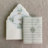 "Green stripe printed vellum wrap for 5x7 card | pack of 10" - Invitation Jackets and Overlays in green by Ivory Invitations