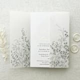 "Dark Green English Botanical Garden Floral Printed Vellum Wrap For 5x7 Invitation, Plant Motif Wrap, Custom Color | Set of 10" - Invitation Jackets and Overlays in green by Self Stationery