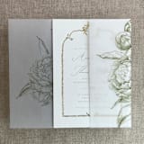 "Moss etched grand peony floral printed vellum wrap for 5x7 card  | pack of 10" - Invitation Jackets and Overlays in green by Ivory Invitations