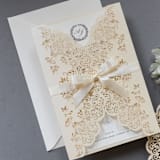 "Cream Laser Cut Invitation Cover for 5x7 Card | Set of 10 | Envelopes Included" - Invitation Jackets and Overlays in beige by Self Stationery