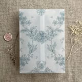"Venetian floral lace steel blue color printed vellum wrap for 5x7 card | pack of 10" - Invitation Jackets and Overlays in blue by Ivory Invitations