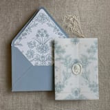 "Venetian floral lace steel blue color printed vellum wrap for 5x7 card | pack of 10" - Invitation Jackets and Overlays in blue by Ivory Invitations