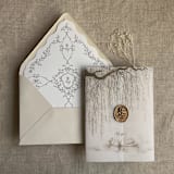 "Mocha willow and swan vellum vellum wrap for 5x7 card | pack of 10" - Invitation Jackets and Overlays in brown by Ivory Invitations