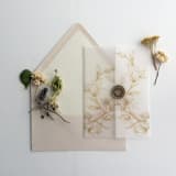 "Golden Magnolia flowers printed vellum wrap for 5x7 card  | pack of 10" - Invitation Jackets and Overlays in gold by Ivory Invitations