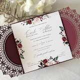 "Custom Floral Laser Cut Jackets | Set of 10 | Envelopes Included" - Invitation Jackets and Overlays in red by Self Stationery
