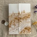 "Gold vineyard landscape sketch printed vellum wrap for 5x7 card | pack of 10" - Invitation Jackets and Overlays in gold by Ivory Invitations