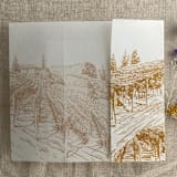 "Gold vineyard landscape sketch printed vellum wrap for 5x7 card | pack of 10" - Invitation Jackets and Overlays in gold by Ivory Invitations
