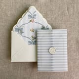 "Blue stripe printed vellum wrap for 5x7 card | pack of 10" - Invitation Jackets and Overlays in blue by Ivory Invitations