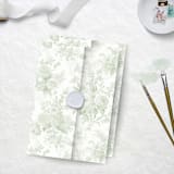"Sage Toile Vellum Jacket for 5 x 7 Wedding Invitations and Cards" - Invitation Jackets and Overlays in green by Caroline Russo