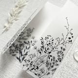 "Black Botanical Vellum Jacket for 5x7 Wedding Invitations, Minimalist Plant Motif Wrap, Custom Color | Set of 10" - Invitation Jackets and Overlays in black by Self Stationery