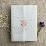 "White print flower arrangement printed vellum wrap for 5x7 card | pack of 10" - Invitation Jackets and Overlays in white by Ivory Invitations