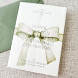 "Green bow watercolor vellum jacket | Set of 10" - Invitation Jackets and Overlays in green by Maria Ferrer G.