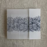 "Deep blue ruffled floral lace printed vellum wrap for 5x7 card | pack of 10" - Invitation Jackets and Overlays in blue by Ivory Invitations