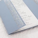 "Elegant Dusty Blue Laser Cut Invitation Cover for 5x7 Card | Set of 10 | Envelopes Included" - Invitation Jackets and Overlays in blue by Self Stationery