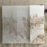 "CUSTOM ORDER : Hazelnut vineyard landscape sketch printed vellum wrap for 6x8 card | pack of 40" - Invitation Jackets and Overlays in beige by Ivory Invitations