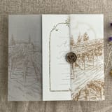"CUSTOM ORDER : Hazelnut vineyard landscape sketch printed vellum wrap for 6x8 card | pack of 40" - Invitation Jackets and Overlays in beige by Ivory Invitations