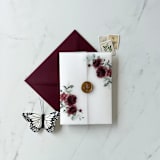 "Burgundy floral vellum wrap | Set of 10" - Invitation Jackets and Overlays in red by Eva Friesen
