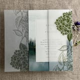 "Moss Hydrangea floral printed vellum wrap for 5x7 card | pack of 10" - Invitation Jackets and Overlays in green by Ivory Invitations