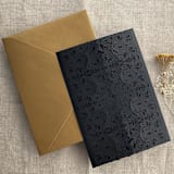 "Black French Lace Lasercut Gate Jacket for 4.25x6 inch Invitation | Pack of 10 | Envelopes Included" - Invitation Jackets and Overlays in black by Ivory Invitations