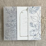 "Navy Minimalist boho peony greenery floral printed vellum wrap for 5x7 card  | pack of 10" - Invitation Jackets and Overlays in blue by Ivory Invitations
