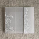 "White calla floral printed vellum wrap for 5x7 card | pack of 10" - Invitation Jackets and Overlays in white by Ivory Invitations