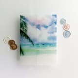 "Kai watercolor effect seaside landscape printed vellum wrap for 5x7 card | pack of 10" - Invitation Jackets and Overlays in natural by Ivory Invitations