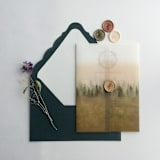 "Rustic Golden ombre forest landscape printed vellum wrap for 5x7 card  | pack of 10" - Invitation Jackets and Overlays in gold by Ivory Invitations
