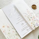"Wildflower Vellum Jacket for 5x7 Wedding Invitations, Translucent Botanical Wrap | Set of 10" - Invitation Jackets and Overlays in multicolor by Self Stationery