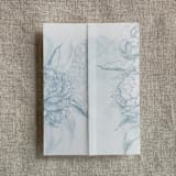 "Steel blue etched grand peony floral printed vellum wrap for 5x7 card  | pack of 10" - Invitation Jackets and Overlays in blue by Ivory Invitations
