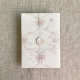 "Blush genie floral bows printed vellum wrap for 5x7 card | pack of 10" - Invitation Jackets and Overlays in pink by Ivory Invitations
