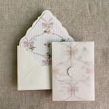 "Blush genie floral bows printed vellum wrap for 5x7 card | pack of 10" - Invitation Jackets and Overlays in pink by Ivory Invitations