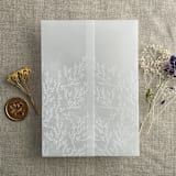 "Alice White botanic French toile leafy branch pattern printed vellum wrap for 5x7 card | pack of 10" - Invitation Jackets and Overlays in white by Ivory Invitations