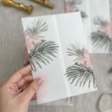 "Tropical leaves and hibiscus vellum wrap | Set of 10" - Invitation Jackets and Overlays in multicolorassorted-colors by Maria Ferrer G.