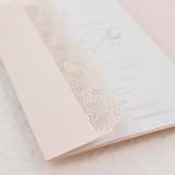 "Peach Laser Cut Invitation Cover for 5x7 Card | Set of 10 | Envelopes Included" - Invitation Jackets and Overlays in pink by Self Stationery