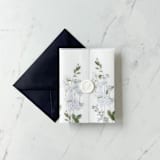 "Blue Floral and Greenery Vellum Jacket for Wedding Invitations | Set of 10" - Invitation Jackets and Overlays in blue by Eva Friesen
