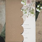 "Taupe Textured, Scalloped, Embossed Invitation Jacket, Qty 10" - Invitation Jackets and Overlays in natural by The Savage Label