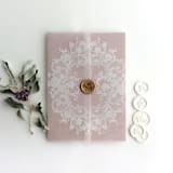 "White La belle antique rose floral lace printed vellum wrap for 5x7 card  | pack of 10" - Invitation Jackets and Overlays in white by Ivory Invitations