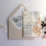 "Blush peach floral Chelsea tropical flowers and leaves printed vellum wrap for 5x7 card | pack of 10" - Invitation Jackets and Overlays in pink by Ivory Invitations